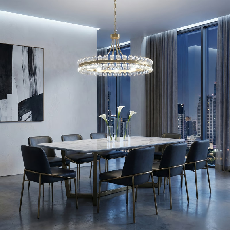 Jackeline 8-Light 24''W Modern & Classic Wagon Wheel Silhouette Chandelier with Crystal Accents, 24" W, Polished Brass
