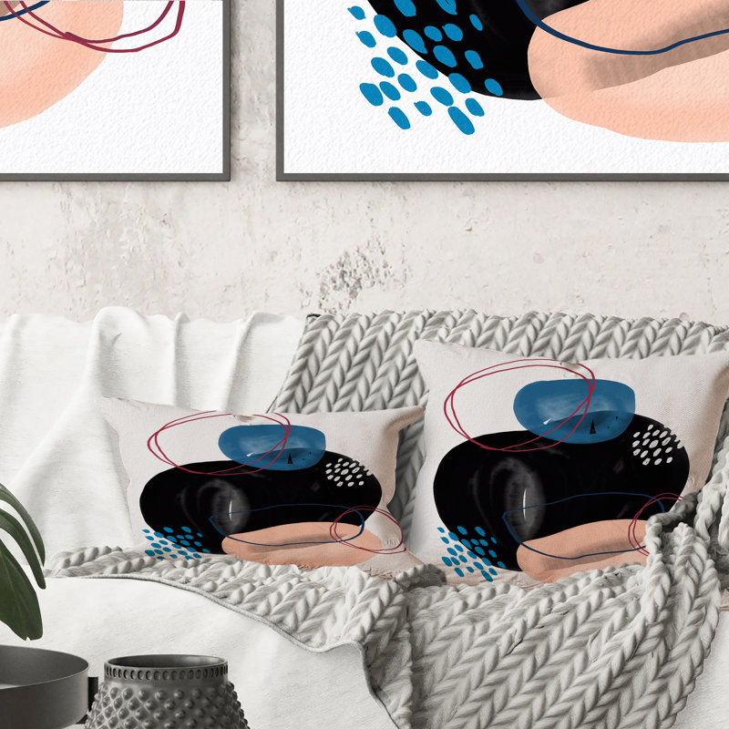 Minimal Abstract Shapes With Polka Dot Cloud III - Coussin décoratif imprimé moderne, 16 po x 16 po