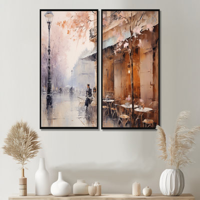 «Peach Impressionist Cafe In Paris - Cityscapes Paris», art mural