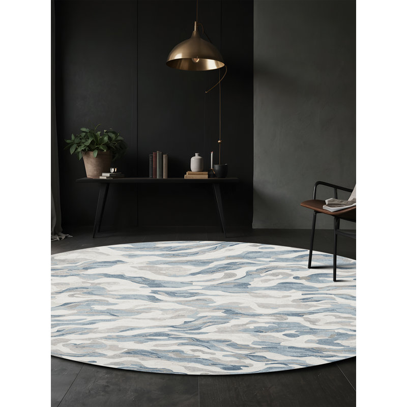 Tapis gris soyeux et moelleux, Rond 3 pi