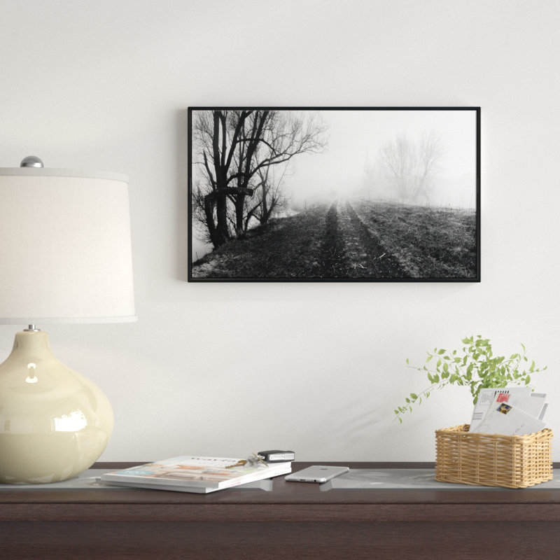Black And White Misty Landscape Panorama - Print on Canvas, 16" H x 32" W x 1" D