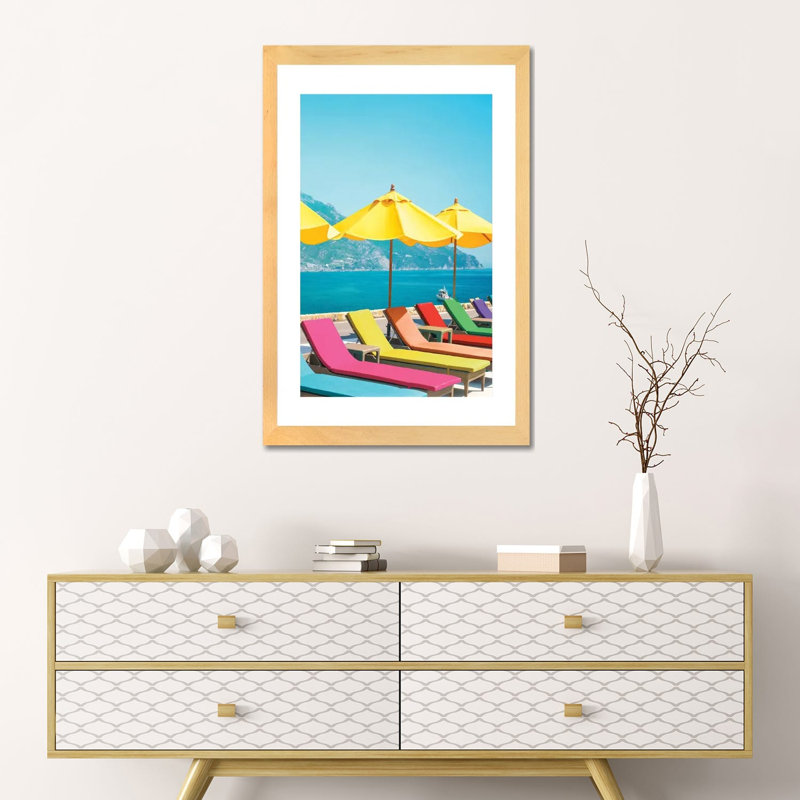 Amalfi d’été-reproduction de photo, Toile avec cadre en bois beige, Blanc, H 24 po x l 16 po x P 1 po
