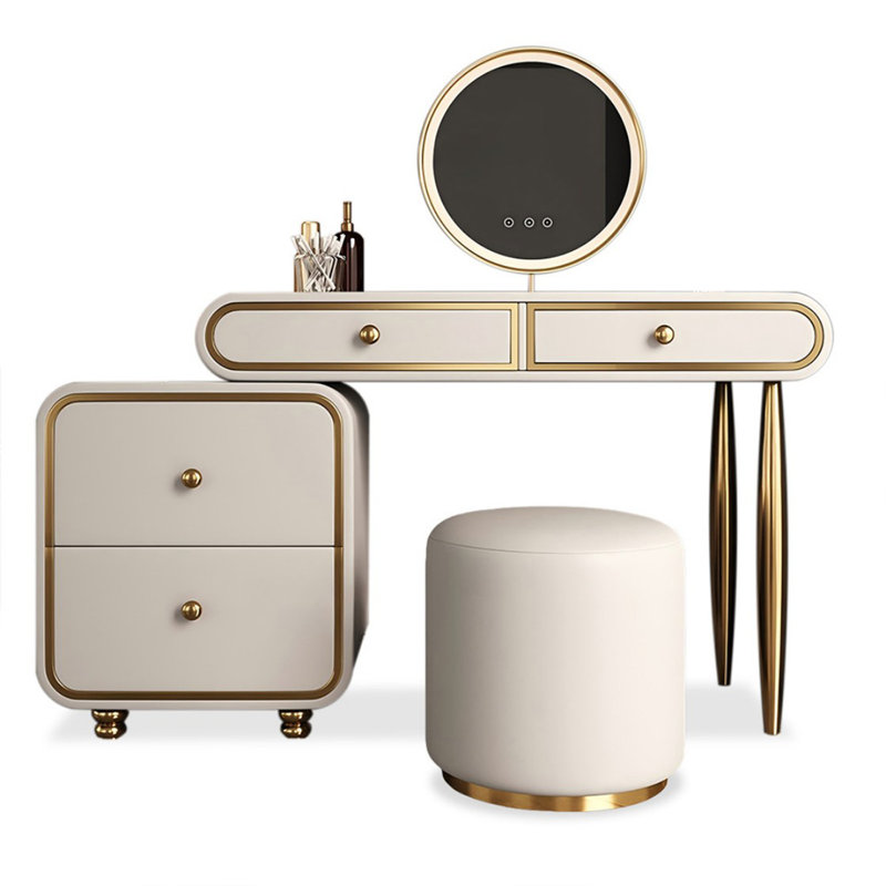 Coiffeuse avec miroir lumineux, 4 tiroirs, 1 chaise