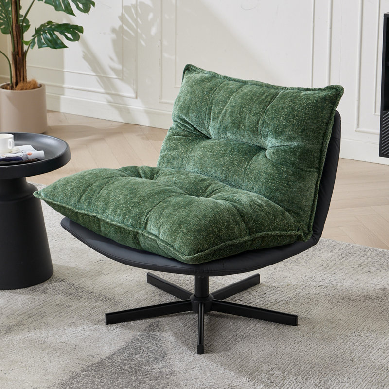 Accent Chair For Living Room, 360° Swivel Lounge Chair With 4-level Adjustable Backrest, Wide Cushion Chenille Upholstered Armless Lazy Chair