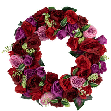 hirigin Valentine\'s Day Wreath-Rose Flowers Heart Shaped Wreath,Vintage  Decor Rose Garland with String Lights for Home Wedding Valentine\'s Day  Decoration (40cm*40cm, Rose with Lights) 