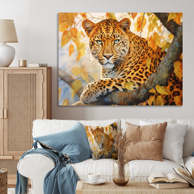 Leopard Grace I - Art mural toile Leopard, 34" H x 44" W, Toile tendue