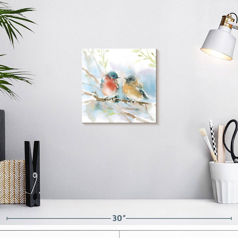 Paire d'oiseaux bleus Brampt au printemps, H 10 po x l 10 po