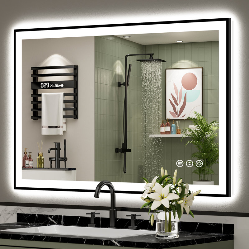 Matte Black Matel Framed Vanity Mirror with Lights, Front-lit and Back-lit, Memory Function, 3 Color Temperatures, Dimmable Light & Anti-fog Tempered Glass ETL Listed LED Mirror