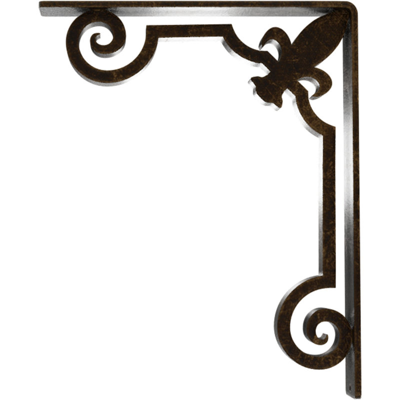 Support en fer forgé Fleur De Lis, Laiton antique, H 12 po x l 2 po x P 10 po