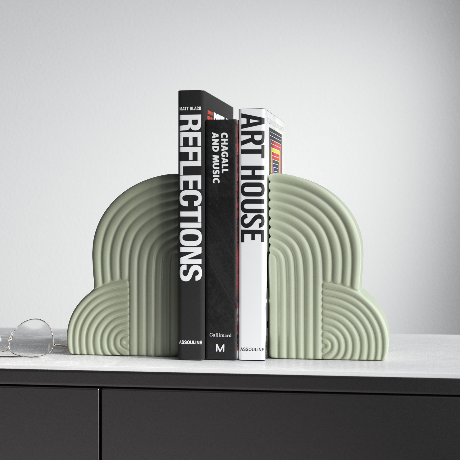 Ceramic Arch Decorative Bookends, Green