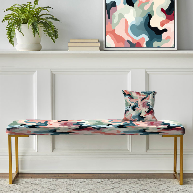 Fashionable Camo Pink - Abstract Upholstered Gold Bench