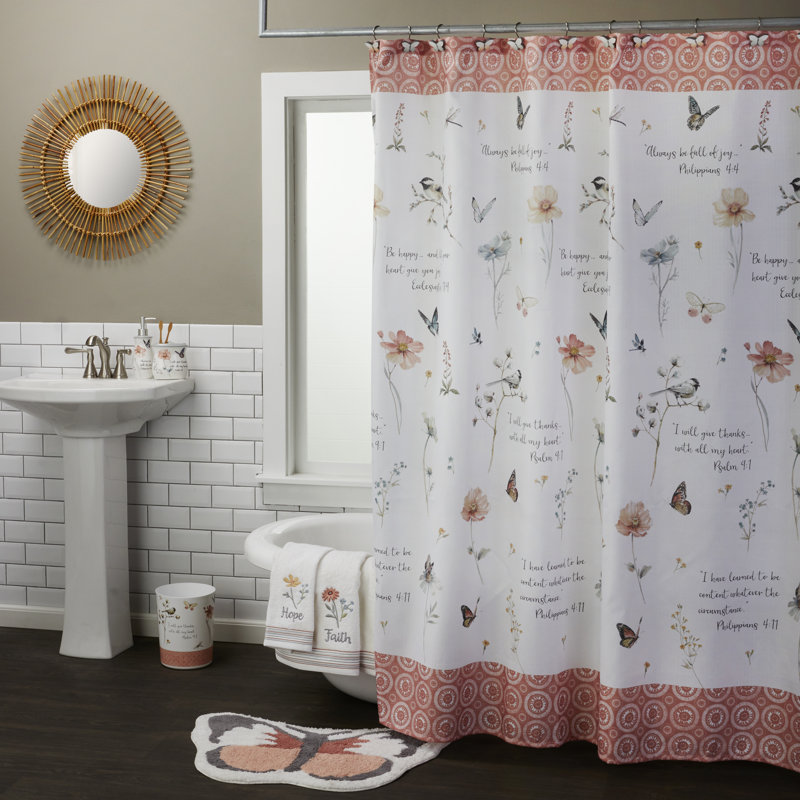 Lightweight Floral Blackout Fabric Shower Curtain