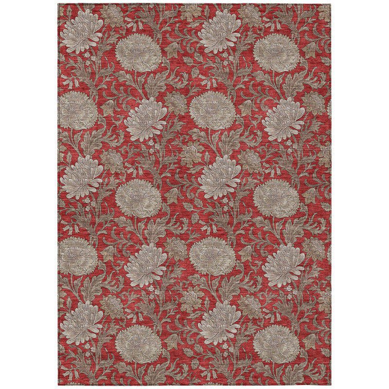 Tapis extérieur lavable floral taupe et beige 10 pi x 14 pi