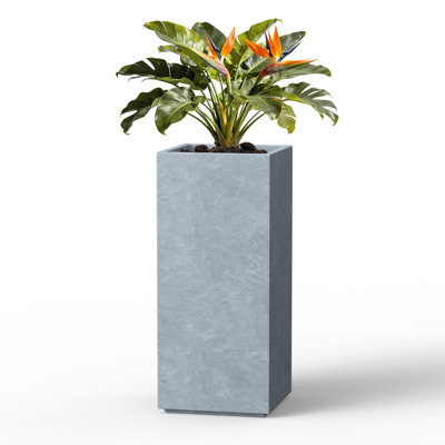 11" W x 23.5" H Medium Concrete Rectangular Flower Planter Indoor Outdoor Plant Pot with Drainage Holes, Cement