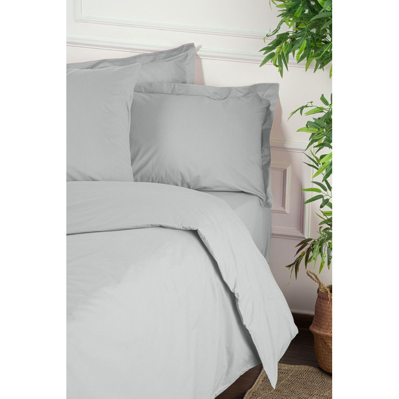Luxury Ranforce King Quilt Cover Set, 100% Cotton, Grey | Duvet Cover 102.4 x 86.6 inches & 2 Pillowcases 23.6 x 23.6 inches | 155 Thread Count, Button Closure, Machine Washable at 30°C | Soft & Durable Bedding