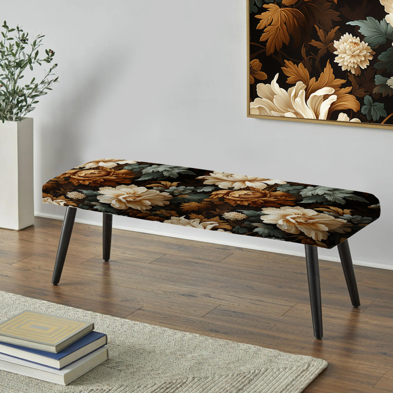 Banc rembourré floral noir Truong, Rustic Brocade Elegance Victorian Pattern IV