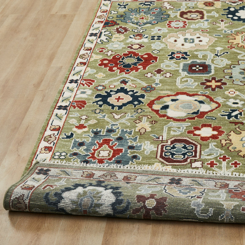 Sovereign Chartreuse Multi Floral Hand Knotted Wool Area Rug, Rectangle 8' x 10'