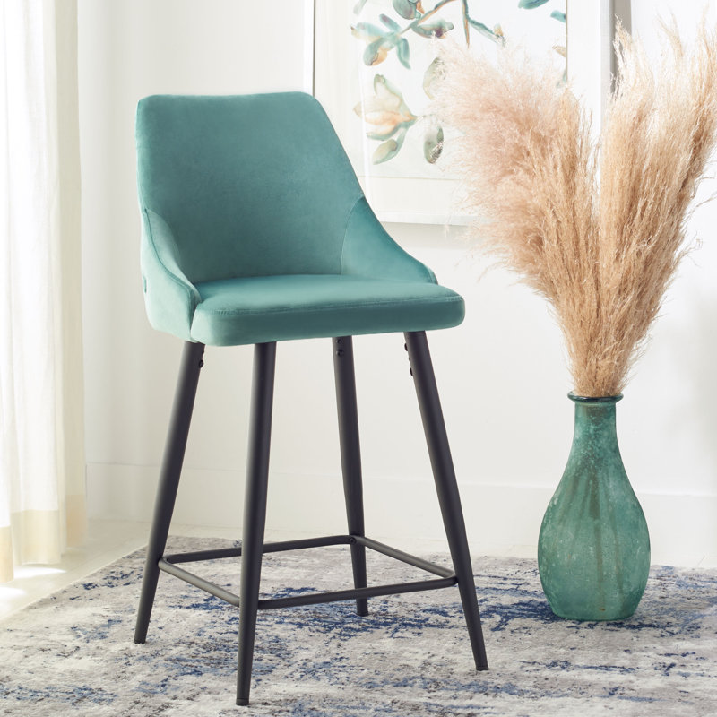Kelsey Upholstered Counter Stool with Metal Frame, Seafoam