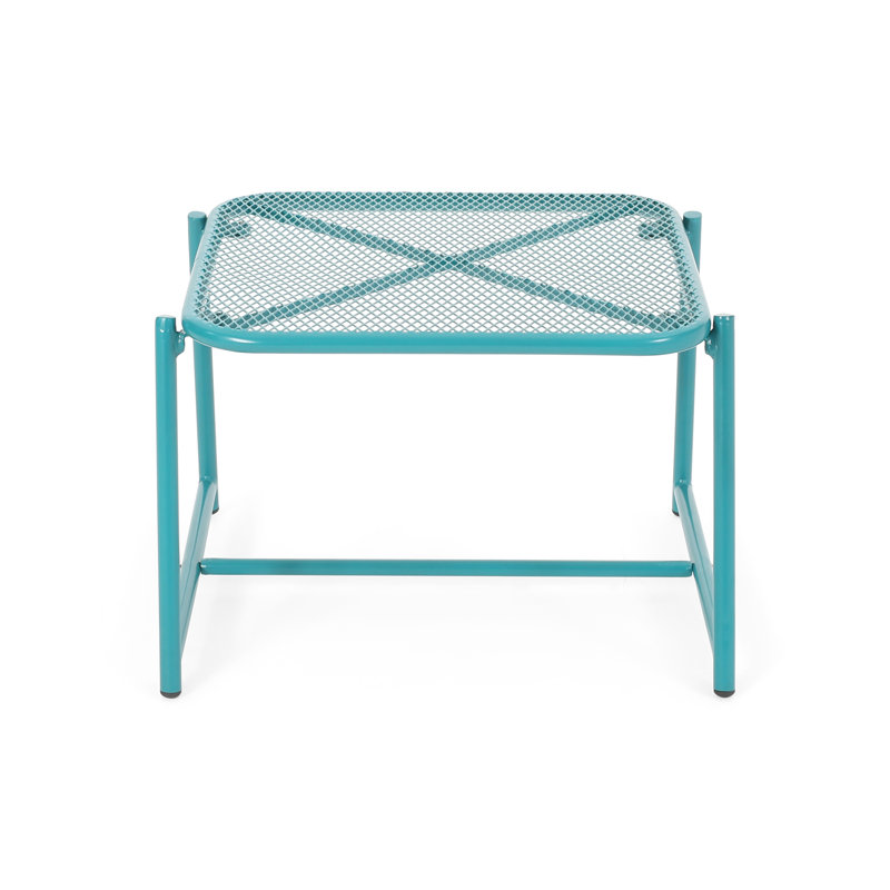 Table d'appoint 12,97 "H pour l'extérieur - Moderne, bleu sarcelle, plateau en maille, extérieur moderne H 12,97"