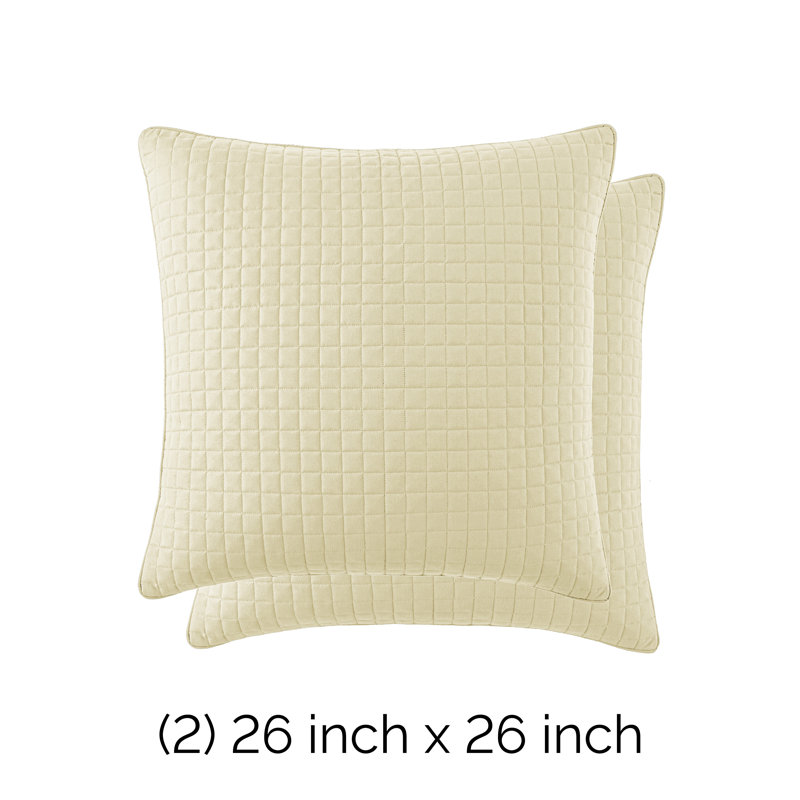 Ensemble de 2 taies décoratives matelassées à motif carré en microfibre à bords carrés passepoilés, de 2 po, 26 po x 26 po, crème Southshore