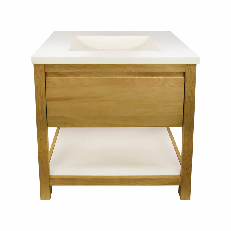 Solace 30.5" Single Bathroom Vanity Set, Sunrise Oak, Pearl, Pearl