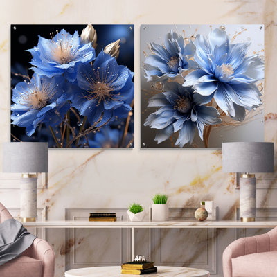 «Dreamy Blue Cornflowers Emotion» - ensemble de 2 verres muraux en acrylique
