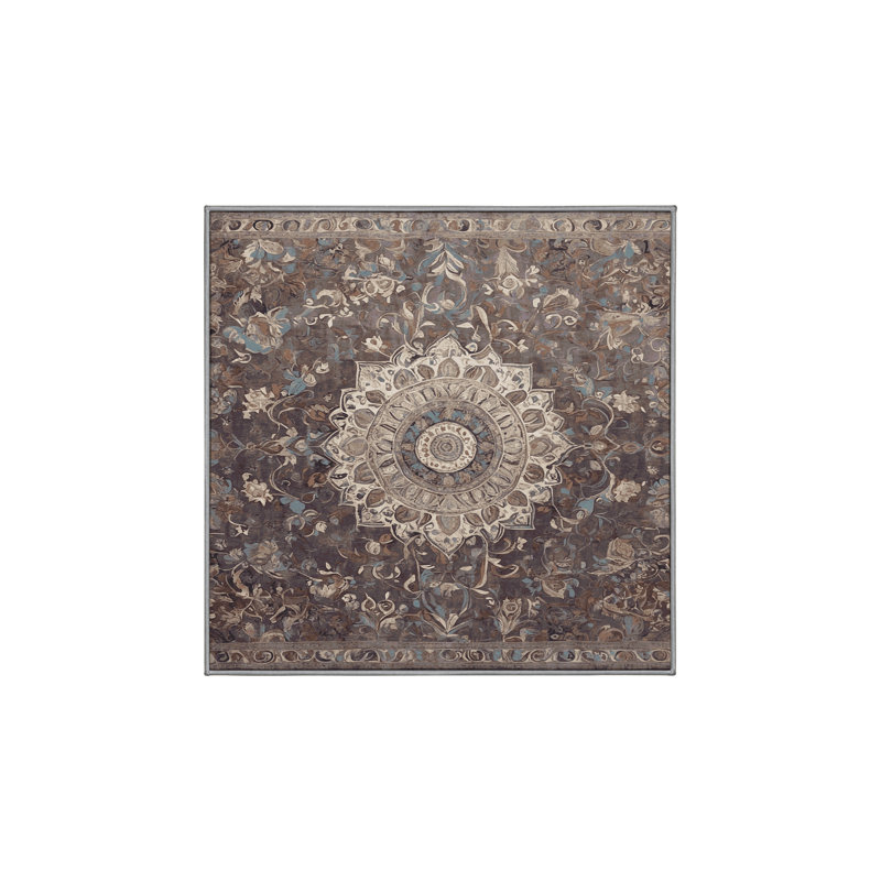 Machine Washable Gray Area Rug, Square 6'