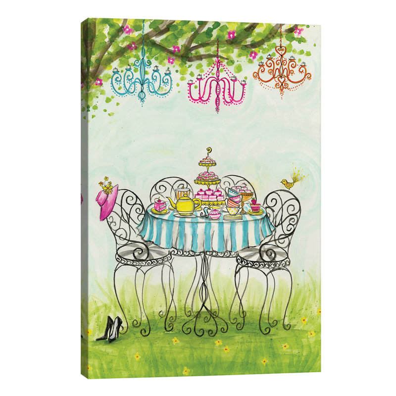 Art de jardin tea party, H 12 po x l 8 po x P 0,75 po, Toile tendue