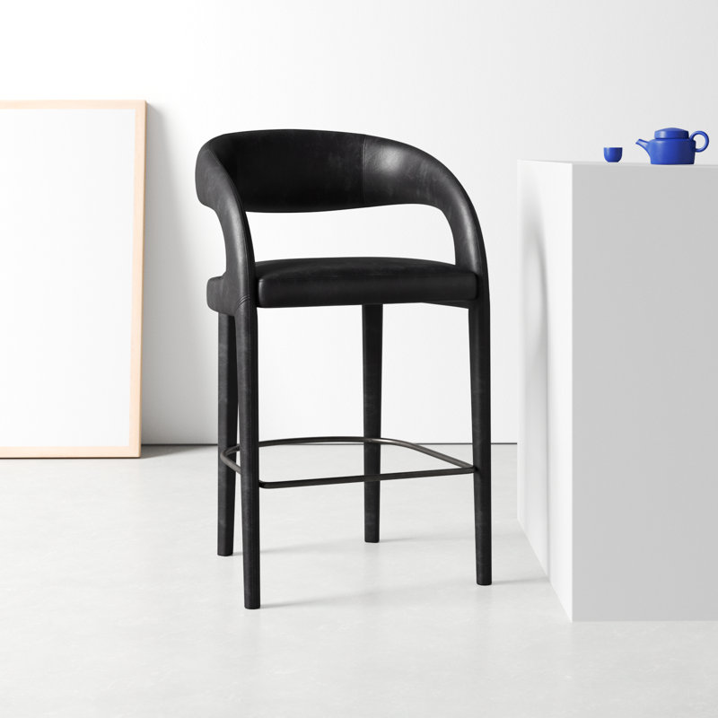 Geoffrey Counter & Bar Stool, Bar Stool (30.51" Seat Height), Sonoma Black/Genuine Leather