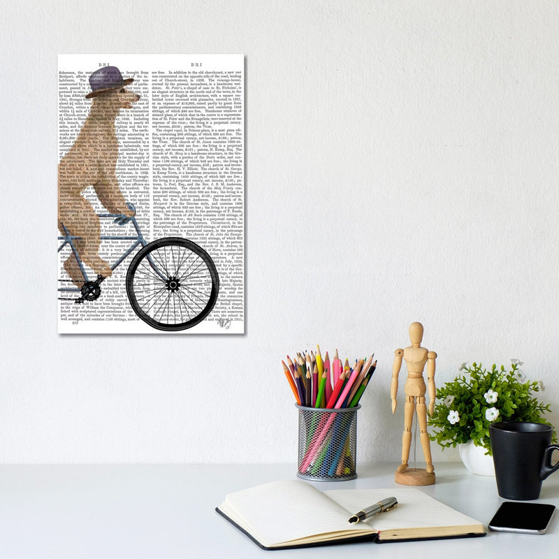 Poodle On Bicycle, Cream, Print BG by Fab Funky - Wrapped Canvas Print, 30.48cm H x 20.32cm W