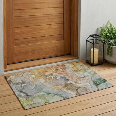 Tapis extérieur lavable antidérapant gris et doré 2 pi x 3 pi