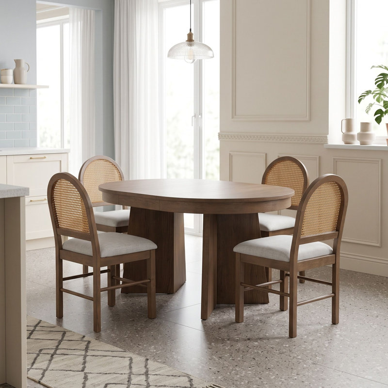 Ensemble de salle à manger rond extensible 5 pièces pour 4 personnes avec chaises rembourrées