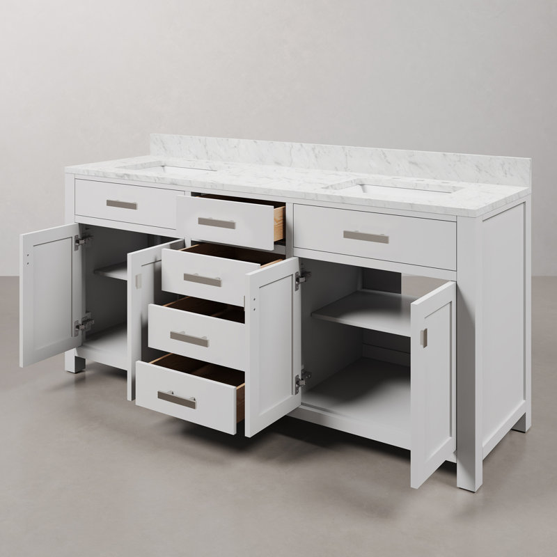 Minnetrista Bathroom Vanity with Marble Top, White, Chrome