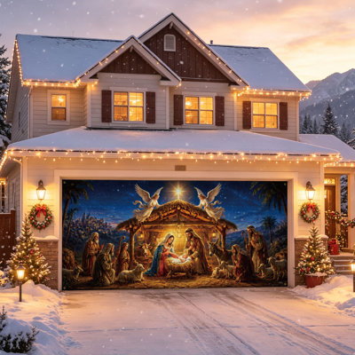 Décoration de Noël pour porte de garage crèche de Noël