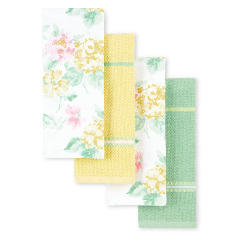 Ensemble de 4 serviettes de cuisine Martha Stewart, Jaune / corail