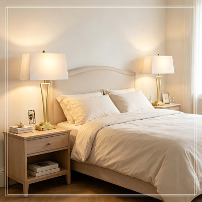 Ensemble de 2 lampes de table dorées pour le salon, grandes lampes de chevet en métal de 30,5 po de haut avec ports USB A + C, lampes de chambre modernes avec abat-jour rectangulaire blanc pour table de bout de table de chevet