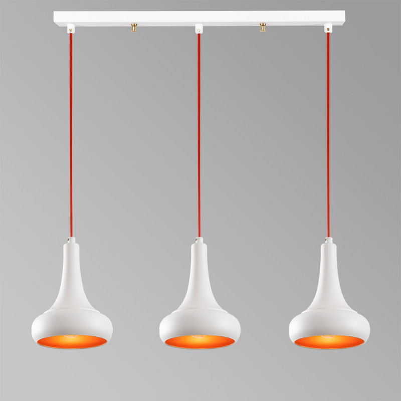 Luminaire suspendu pour îlot de cuisine à 3 lumières Excalibur, Blanc, Blanc / Rouge