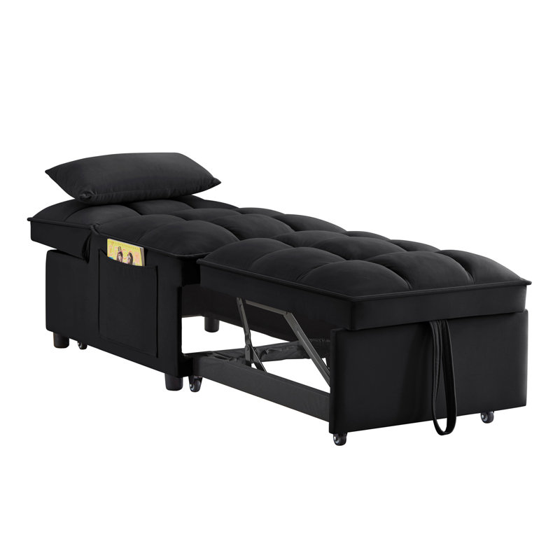 4 In1 Multi-Function Single Sofa Bed With Storage Pockets,Tufted Single Pull-Out Sofa Bed With Adjustable Backrest And Pillows ,Convertible  Chaise Lounge