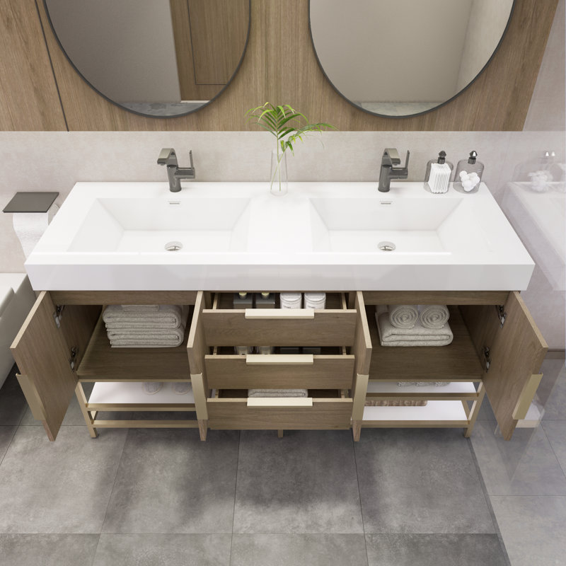 Meuble-lavabo double 59 po Maricella, Chêne clair