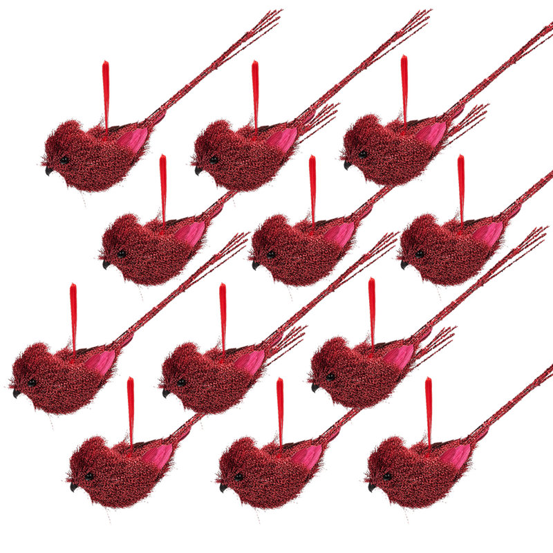 Tinsel Bird Clips - Set of 12 - Brown
