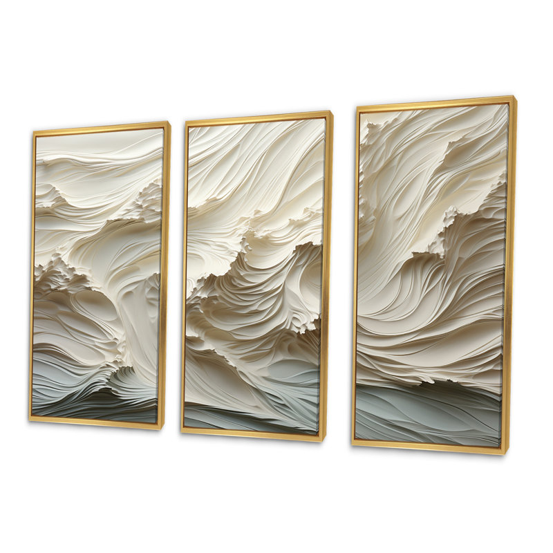 «White and Blue Wave Papercut Style II - Coastal Waves», ensemble d'art mural, H 32 po x l 48 po x P 1 po