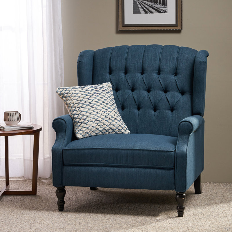 Alta Traditional 28.5" Wide Manual Wingback Recliner Chair, Dark Blue, 41'' H x 37.75'' W x 33.25'' D