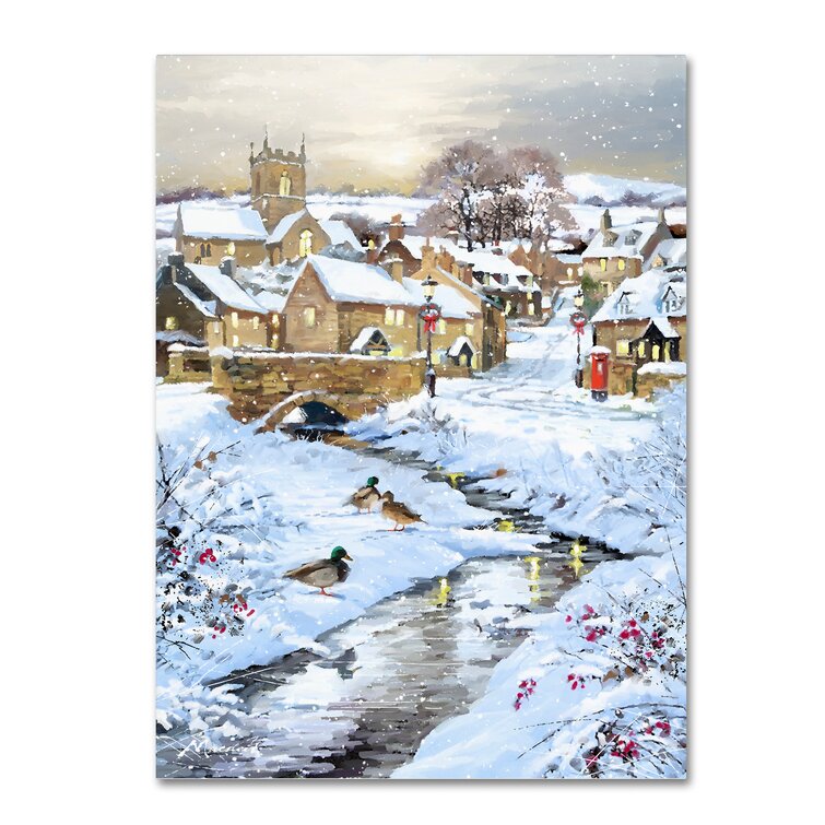 Winter Village Stream On Canvas by The Macneil Studio Print