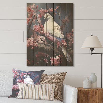Blue And White Dove Reverie II - Dove On Wood Print