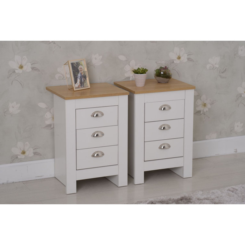 Nestora 40cm W Bedside Table, White/Oak