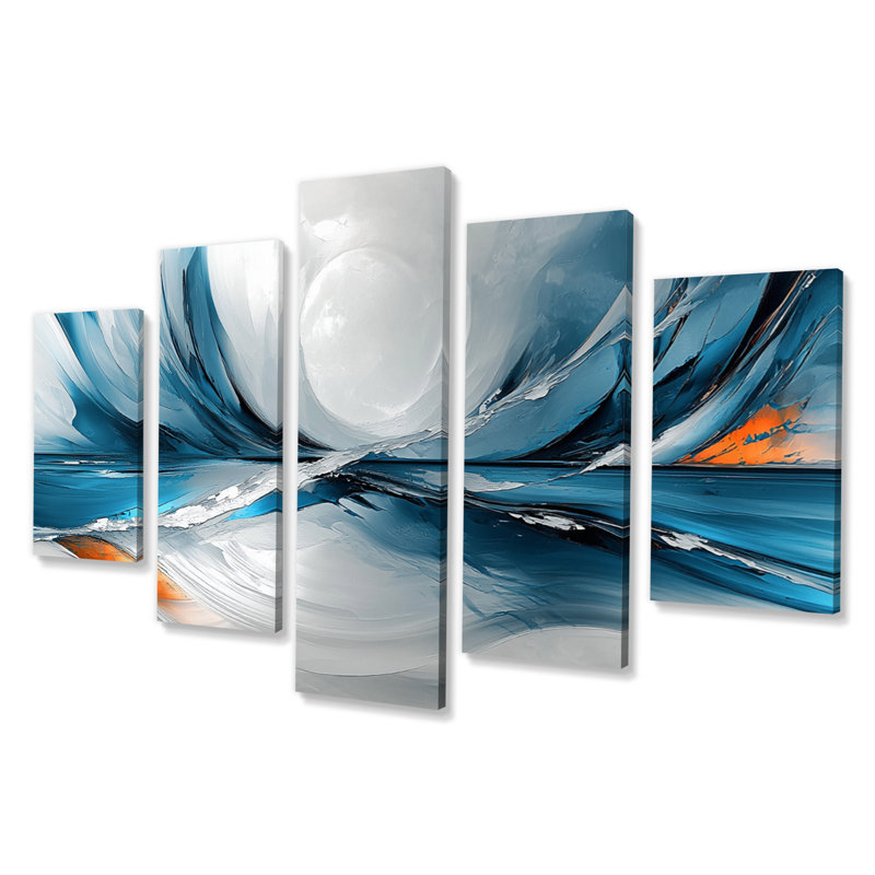 Tourbillon abstrait dans des tons de bleu et d'orange II - ensemble d'art abstrait sur toile