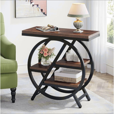 25.59 Inches 3-Tier Narrow End Table with Storage – Engineered Wood Side Table Sofa Side Table with Frame
