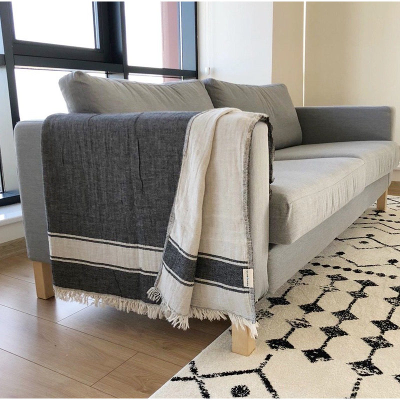 Reversible Black and Off-White Cotton Baby Throw Blanket