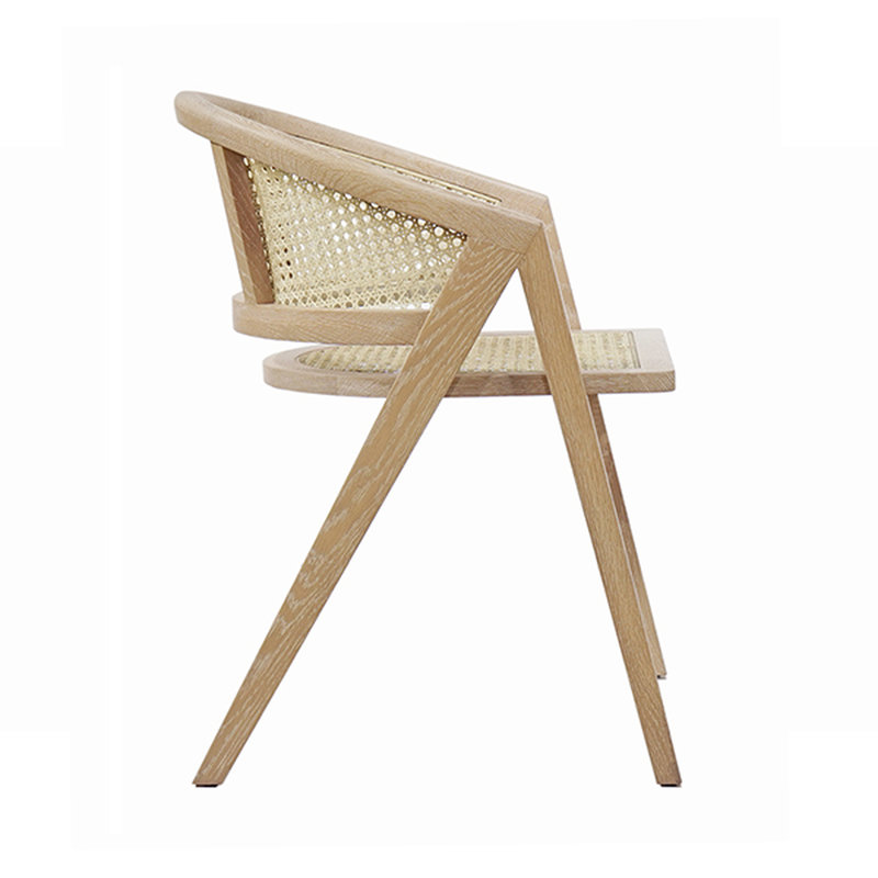 Contemporary Matte White Lacquer Wood & Cane Armchair