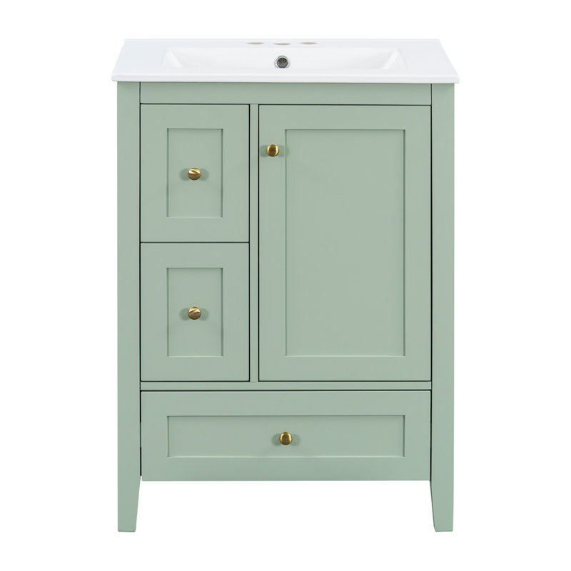 Meuble-lavabo de 24 po avec rangement, tablette réglable, panneau de fibres à densité moyenne et bois d'hévéa, cloisons amovibles